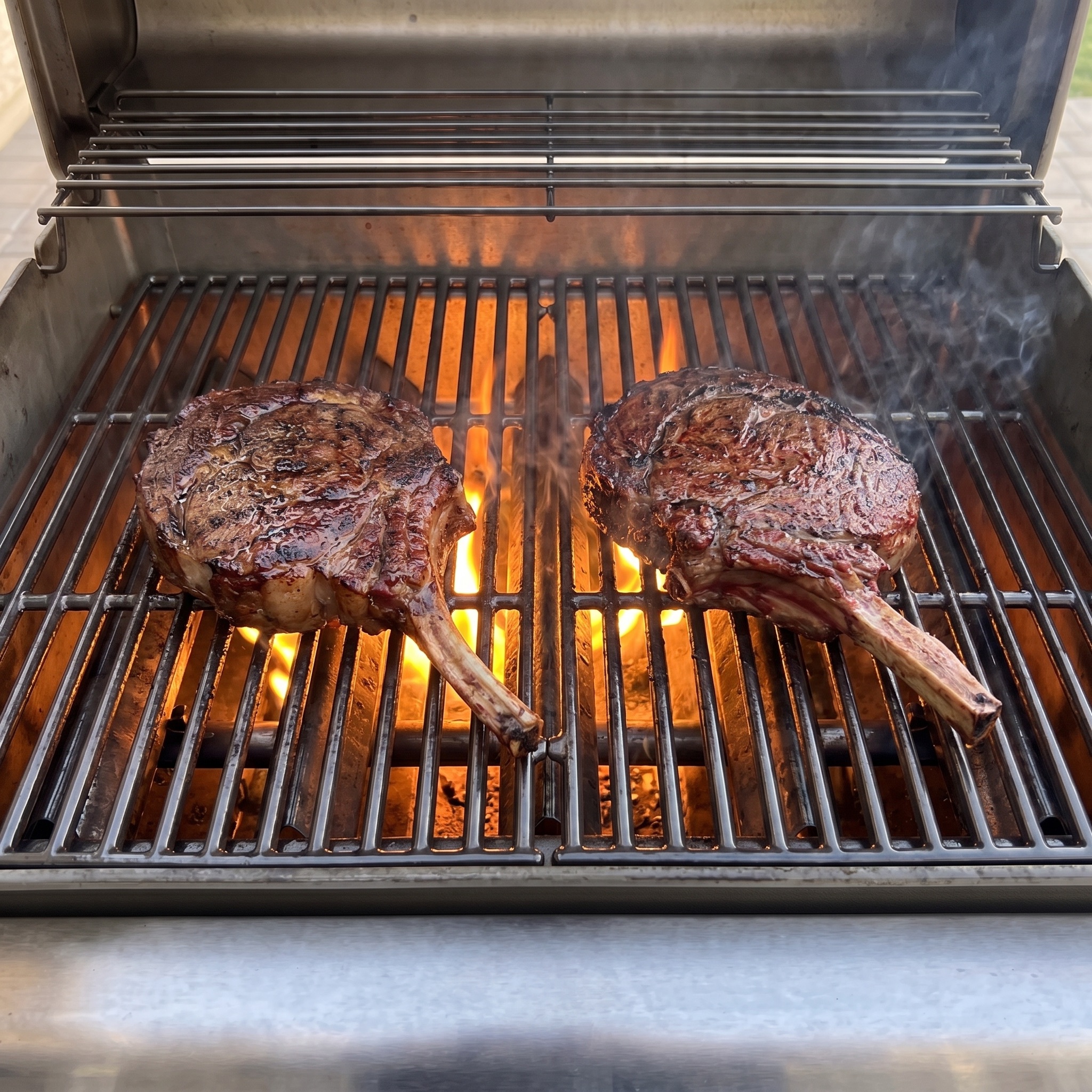 A clean grate with a beautifully seared steak